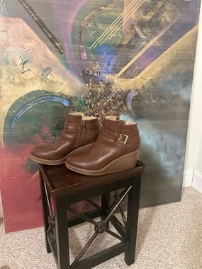 Dr. Scholl's Brown Wedge Ankle Boots with Buckle Detail